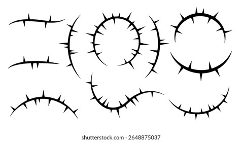 Loops de arame farpado circular em silhueta para tatuagem, aviso de segurança e gráficos industriais
