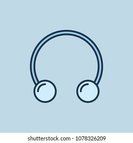 Circular barbells horseshoe blue icon. Vector piercing ring concept sign or logo element