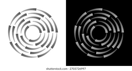 Circular Barcode Pattern Icon Set. Data Encoding, Information, And Technology Symbol Collection. Abstract Geometric Design. Isolated Vector Illustration.