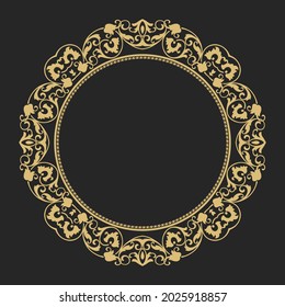 Circular baroque ornament. Gold decorative frame. The place for the text. Applicable for monograms, logo, wedding invitation, menu. Vector graphics.