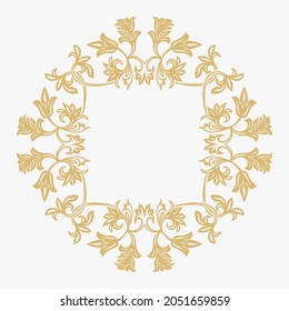 Circular baroque ornament. Gold decorative frame. The place for the text. Applicable for monograms, logo, wedding invitation, menu. Vector graphics.