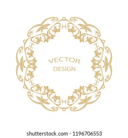 Circular baroque ornament. A gold frame in retro style for a logo, congratulatory, invitations, decoration. Vector.