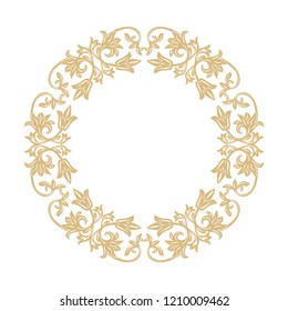Circular baroque ornament. A gold frame in retro style for a logo, congratulatory, invitations, decoration. Vector.