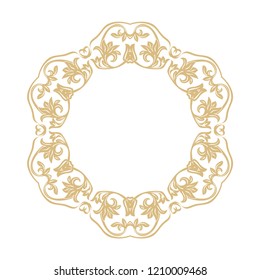 Circular baroque ornament. A gold frame in retro style for a logo, congratulatory, invitations, decoration. Vector.