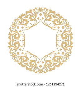 Circular baroque ornament. A gold frame in retro style for a logo, congratulatory, invitations, decoration. 