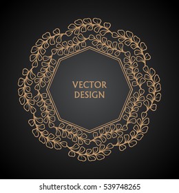 Circular baroque pattern. Round floral ornament. Vintage frame. Greeting card. Wedding invitation. Retro style. Vector logo template, labels and badges