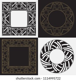 Circular baroque patterns. Round floral arabic ornaments. Vintage frame. Greeting card. Wedding invitation. Retro style. Monogram decorative frames. Vector logo template, labels and badges