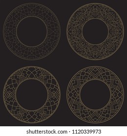Circular baroque patterns. Round floral arabic ornaments. Vintage frame. Greeting card. Wedding invitation. Retro style. Monogram decorative frames. Vector logo template, labels and badges