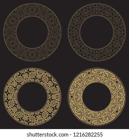 Circular baroque patterns. Round floral arabic ornaments. Vintage frame. Greeting card. Wedding invitation. Retro style. Monogram decorative frames. Vector logo template, labels and badges