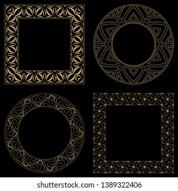 Circular baroque patterns. Round floral arabic ornaments. Vintage frame. Greeting card. Wedding invitation. Retro style. Monogram decorative frames. Vector logo template, labels and badges