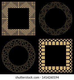 Circular baroque patterns. Round floral arabic ornaments. Vintage frame. Greeting card. Wedding invitation. Retro style. Monogram decorative frames. Vector logo template, labels and badges