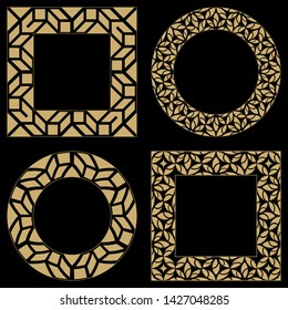 Circular baroque patterns. Round floral arabic ornaments. Vintage frame. Greeting card. Wedding invitation. Retro style. Monogram decorative frames. Vector logo template, labels and badges