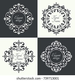 Circular baroque patterns. Round floral arabic ornaments. Vintage frame. Greeting card. Wedding invitation. Retro style. Monogram decorative frames. Vector logo template, labels and badges