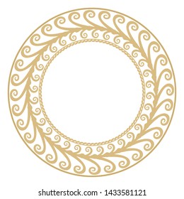 Circular baroque vector ornament. Gold decorative frame. Art element of design of invitations to a wedding, greeting cards, menu. Logo template, monogram.