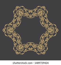 Circular baroque vector ornament. Gold flower decorative frame. Art element of design of invitations to a wedding, greeting cards, menu. Logo template, monogram.