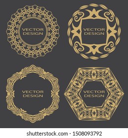 Circular baroque vector ornament. Gold flower decorative frame. Art element of design of invitations to a wedding, greeting cards, menu. Logo template, monogram.