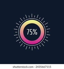 Circular battery percentage 75% over rounded element like a sun. Loader icons, labels, signs, symbols, or illustrations.