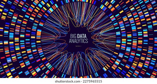 Gráfico de Análisis Circular de Big Data. Infografía de prueba de ADN. Datos de color redondeados. Diseño Infográfico Futurista de Ciencia o Finanzas. Fondo complejo de datos visuales. Ilustración vectorial.