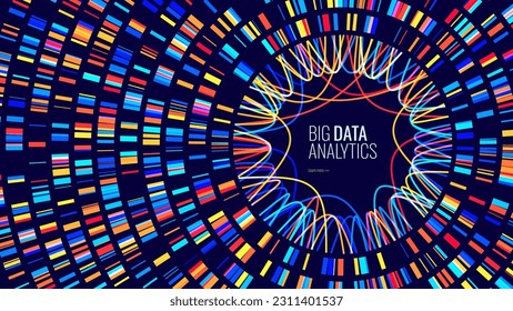 Circular Big Data Graph DNA Test Infografik. Genom Sequence Map. Chromosomenarchitektur, Sequencing Chart für Moleküle. Genetisches Wissenschafts- und Technologiekonzept. Vektorgrafik-Hintergrund.