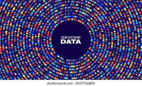 Gráfico circular de macrodatos. Infografía de prueba de ADN. Mapa de secuencia del genoma. Arquitectura De Cromosomas, Tabla De Secuenciación De Moléculas. Concepto de Ciencia y Tecnología Genética. Fondo de ilustración vectorial.