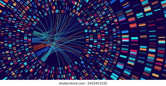 Circular Big Data Graph. DNA Test Infographic Circle. Genome Sequence Map. Chromosome Architecture Molecule Sequencing Chart. Genetic Science Technology Concept. Vector Illustration Background.