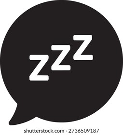 Circular black speech balloon with white zzz letters representing dreaming in dark vector icon