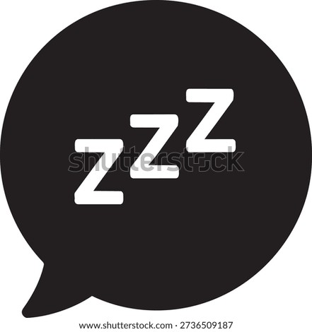 Circular black speech balloon with white zzz letters representing dreaming in dark vector icon