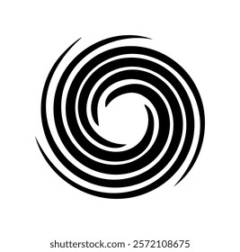 Circular black and white curl. Round emblem or logotype. Abstract minimalistic creativity and art. Rotation and whirlwind. Flat vector illustration isolated on white background