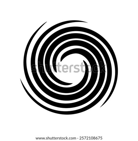 Circular black and white curl. Round emblem or logotype. Abstract minimalistic creativity and art. Rotation and whirlwind. Flat vector illustration isolated on white background