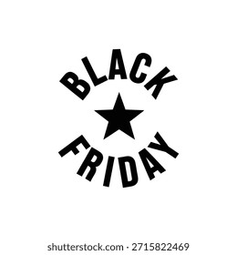 Icono circular de la insignia de la estrella del VIERNES NEGRO blanco y negro para la venta estacional y la publicidad al por menor