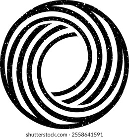 circular black and white logo with grunge text effect. abstract artistic and creative curved graphic idea illustration innovative. business logo with futuristic creation