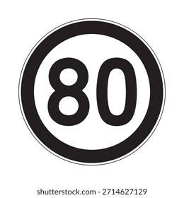 A circular black and white speed limit sign displaying the number eighty