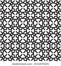 Circular black and white stained glass window vector square abstract seamless pattern or texture.