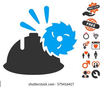 Circular Blade Head Protection icon with bonus romantic pictures. Vector illustration style is flat iconic symbols for web design, app user interfaces.