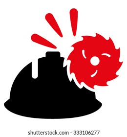Circular Blade Head Protection vector icon. Style is bicolor flat symbol, intensive red and black colors, rounded angles, white background.