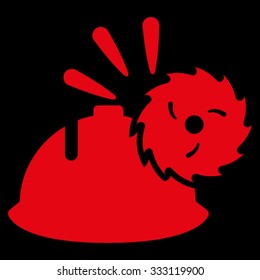 Circular Blade Head Protection vector icon. Style is flat symbol, red color, rounded angles, black background.