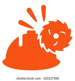 Circular Blade Head Protection vector icon. Style is flat symbol, orange color, rounded angles, white background.