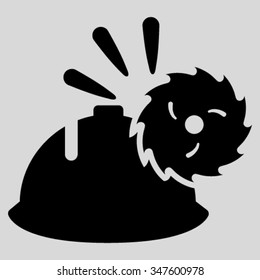Circular Blade Head Protection vector icon. Style is flat symbol, black color, rounded angles, light gray background.