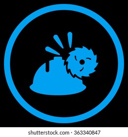 Circular Blade Head Protection vector icon. Style is flat circled symbol, blue color, rounded angles, black background.