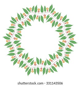 Circular blank seal made with Mango leaves graphic. Indian festive vector element.