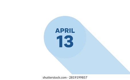 Circular blue calendar icon displaying April thirteenth with a flat long shadow effect on a white background.