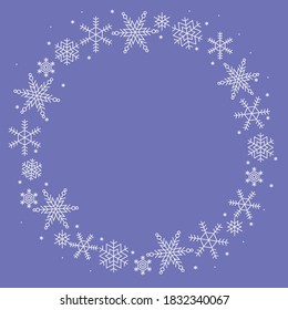 circular blue frame  white snowflakes