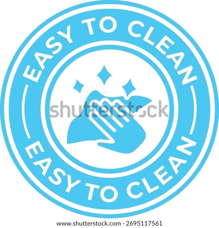 A circular blue icon with the words "EASY TO CLEAN" and an image of a hand wiping.