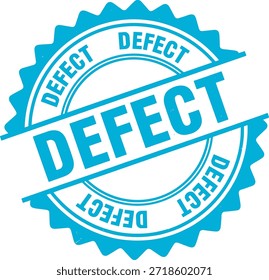 Ein kreisförmiger blauer Stempel mit dem Wort "DEFECT", der hervorgehoben angezeigt wird und auf einen Fehler oder eine Unvollkommenheit in einem Produkt hinweist.