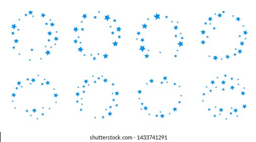 Circular blue stars in flat style on a white background.