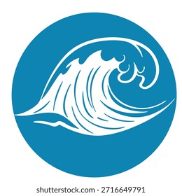 Ícone circular de onda azul isolado em branco para esportes aquáticos e aquáticos