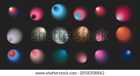 Circular blurred gradient collection. Vibrant soft blurry color gradients for modern design and trendy futuristic artworks. Gradient shapes set palette. Science, sci fi, modern and brutalist project.