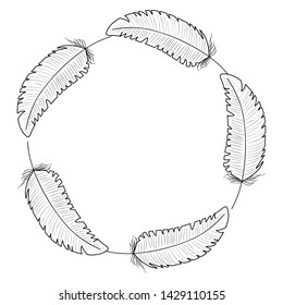 circular bohemian frame with feathers