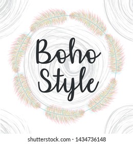 circular bohemian frame with feathers