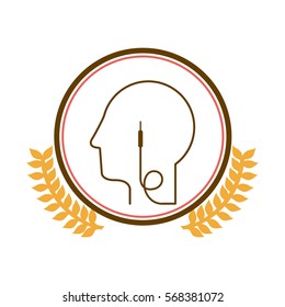 circular border arch with leaves and silhouette head with jack connector